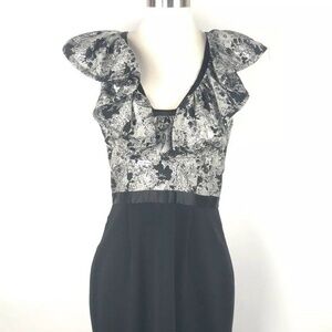 Jay Godfrey Two Tone Ruffle Dress Sz 6 Black Gray